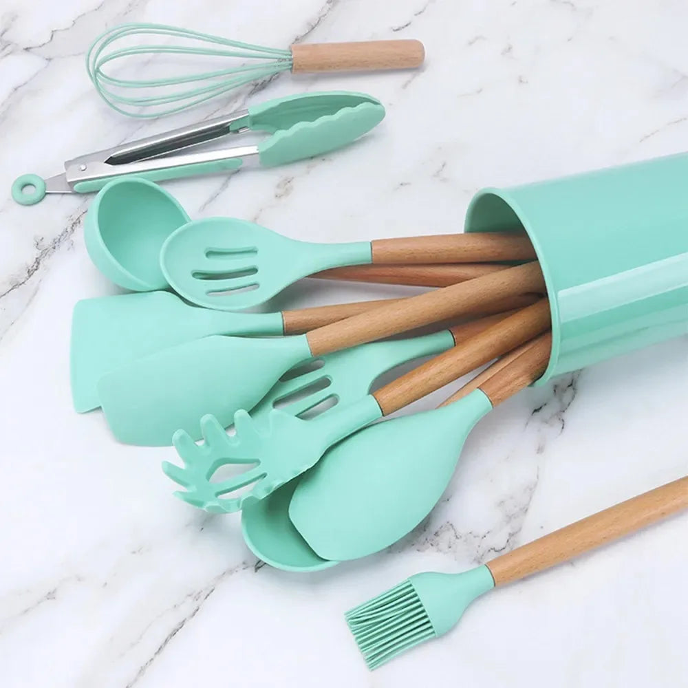 Kit Completo de Utensílios de Cozinha em Silicone – 12 Peças que Não Risca suas Panelas